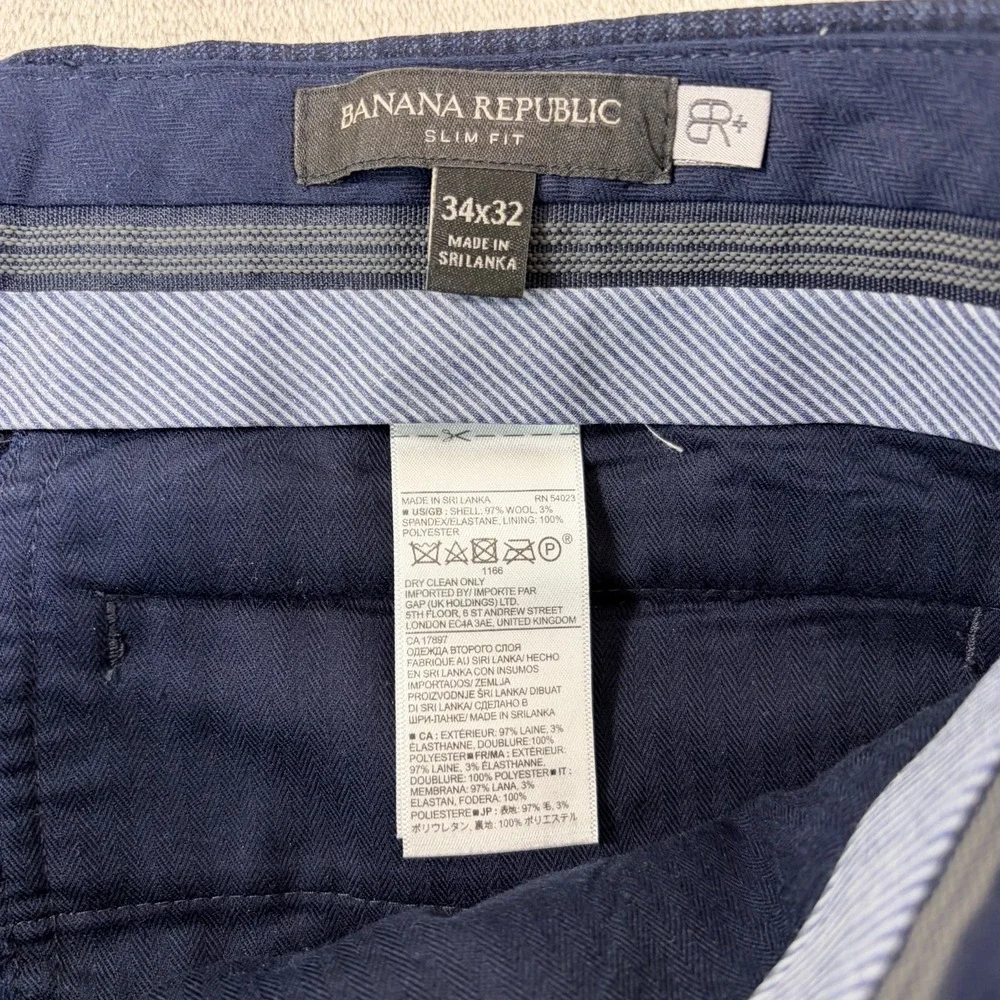 Banana Republic Slim Fit Trouser Pants in Blue Micro Check Men 34x31 Stetch Wool